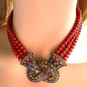 Heidi Daus “ Love Knot” vintage choker carnelian beads necklace
